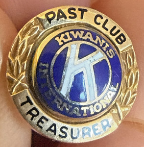 Vintage Kiwanis Club Past Treasurer, Lapel Pin, 14 Kt. Gold Top, Enamel