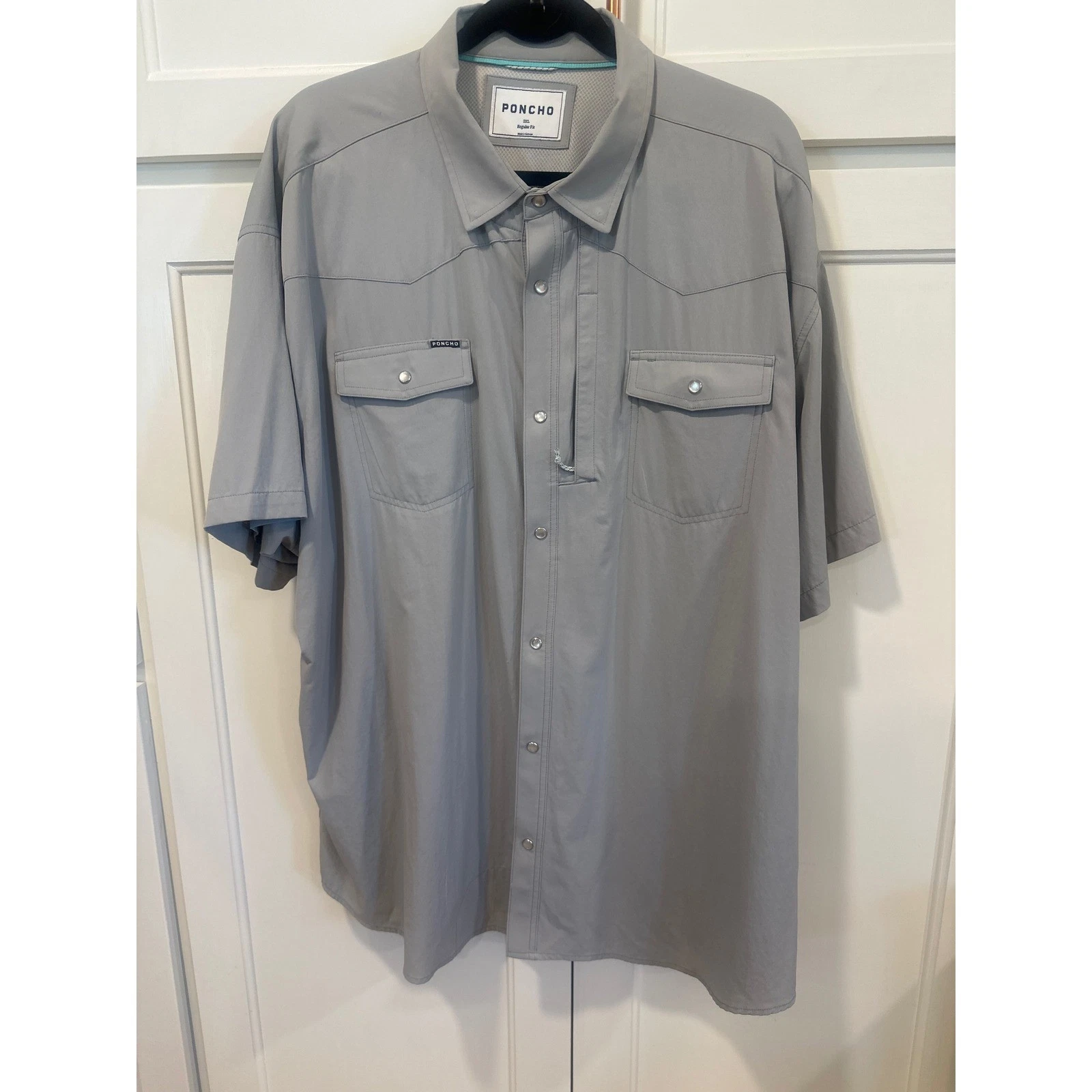 Poncho Outdoors Mens 3XL Regular Fit Gray Snap Short Sleeve Fishing Shirt