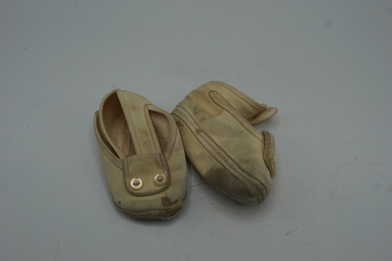 Cream Canvas T-strap Button Detail Soft Sole