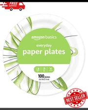 Basics Everyday Paper Plates, 8.62 Inch, Disposable, 100 Count