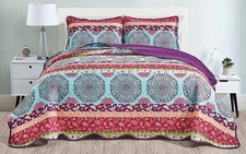 3-Piece Fine Printed Oversize (115" X 95") Quilt Set, Bedspread Coverlet King...