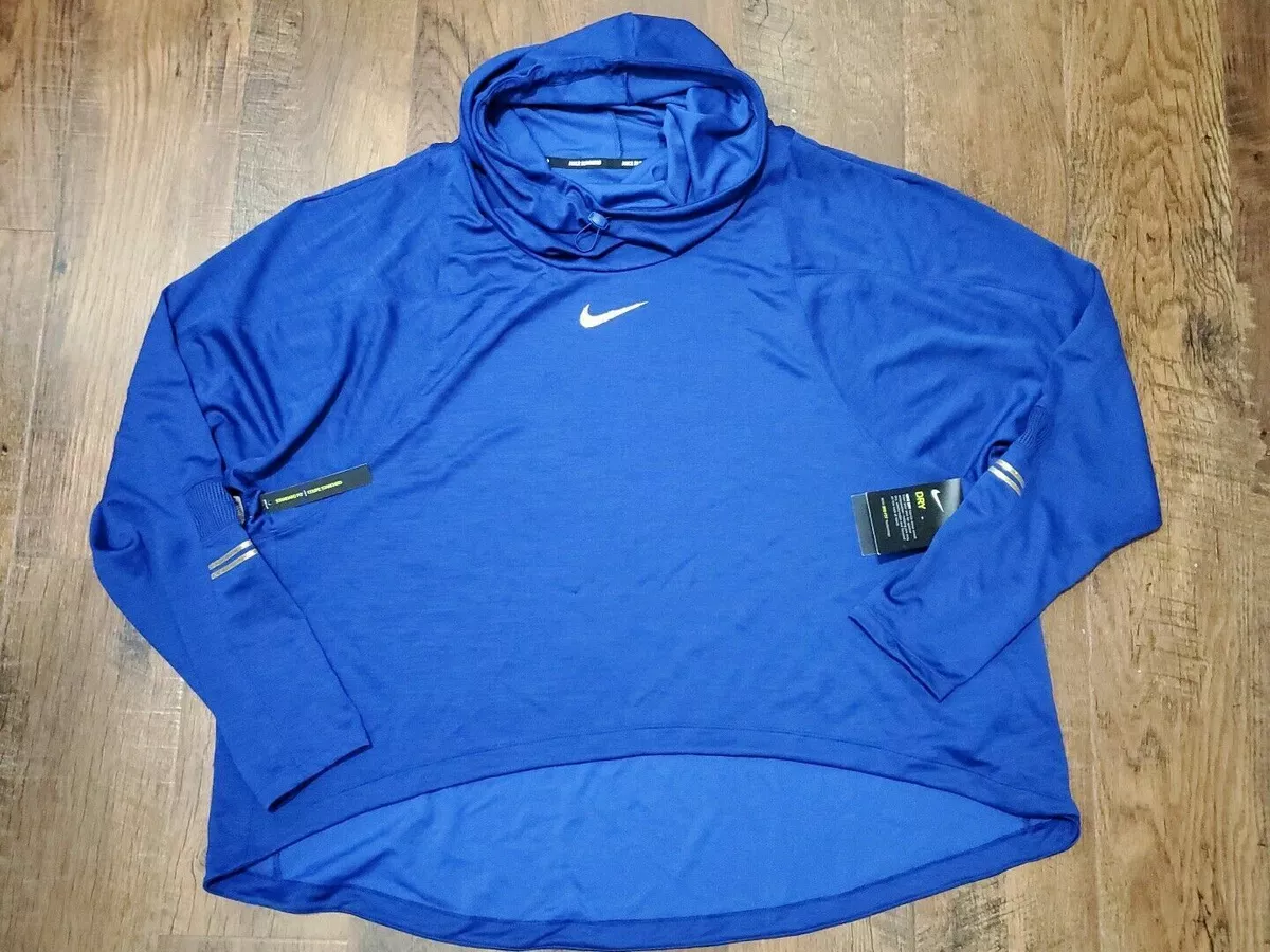 Women s Nike Icon Clash Long Sleeve Running Hoodie Plus 2X Blue Metallic Gold