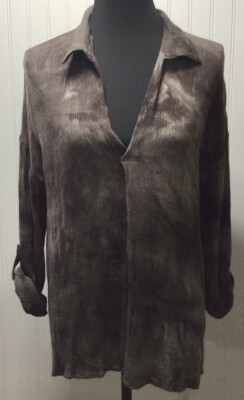 HEM & THREAD Anthropologie Womens Small roll tab sleeve Rayon Tunic top brown