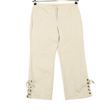 Vintage Y2K Express Pants Sz 5/6 Beige Cropped Straight Leg Stretch Lace Up Leg