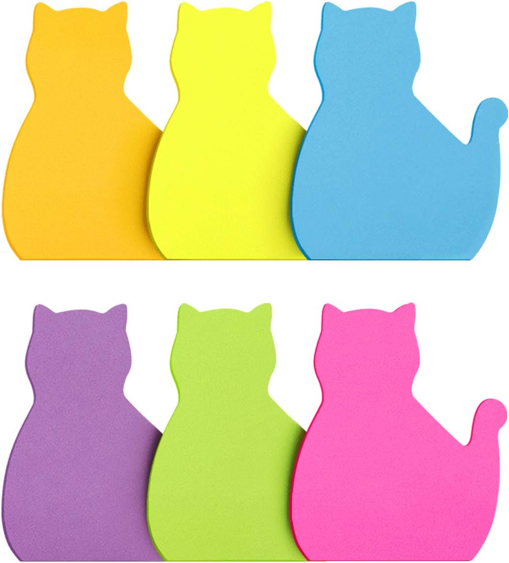 Bright 6-Color Cat-Shaped Sticky Notes Self-Stick Pad 75 Sheets-image