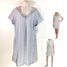 NWT- Miss Elaine XL Lace-Trim Knit Nightgown Heather Grey Ivory Strip 206451 $59