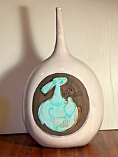 MCM Raymor Glazed  Pottery Vase Oviod Body Elongated Straight Neck Made In Italy