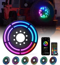 RGB Dual Ring LED Dancing Spare Tire Brake 3rd Rear Light for 18-26 Jeep JL JLU