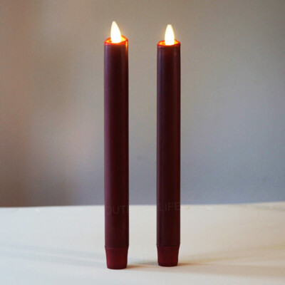 6PACK Burgundy Red Real Wax Flameless Battery Powered Windows Candles with Remote and Timer & Candlestick, Removable Silver Candleholders, Remote Included, Patented