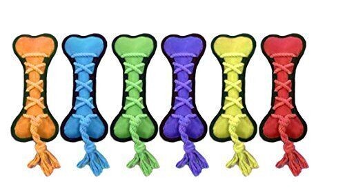 Multipet CROSS ROPE BONE 11.5" with Rope Dog Tug Toy COLORS VARY