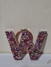 Handmade Resin Initial Keyring, W, Multicoloured Glitter