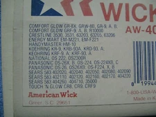 Comfort Glow GR9A GR9B GR8X R10000 RT-5 Kerosene Heater Wick+Sears 40212 40216