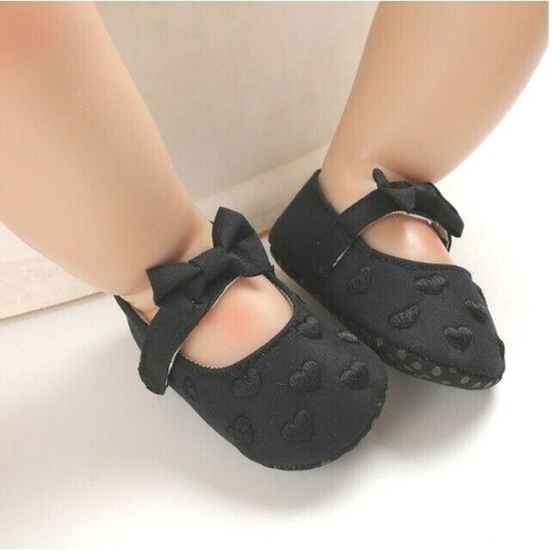 NUEVO Talla 12,5 cm Niñas Bebé Zapatos 6-12 Negro Corazón Arco Zapatos para Bebé | eBay