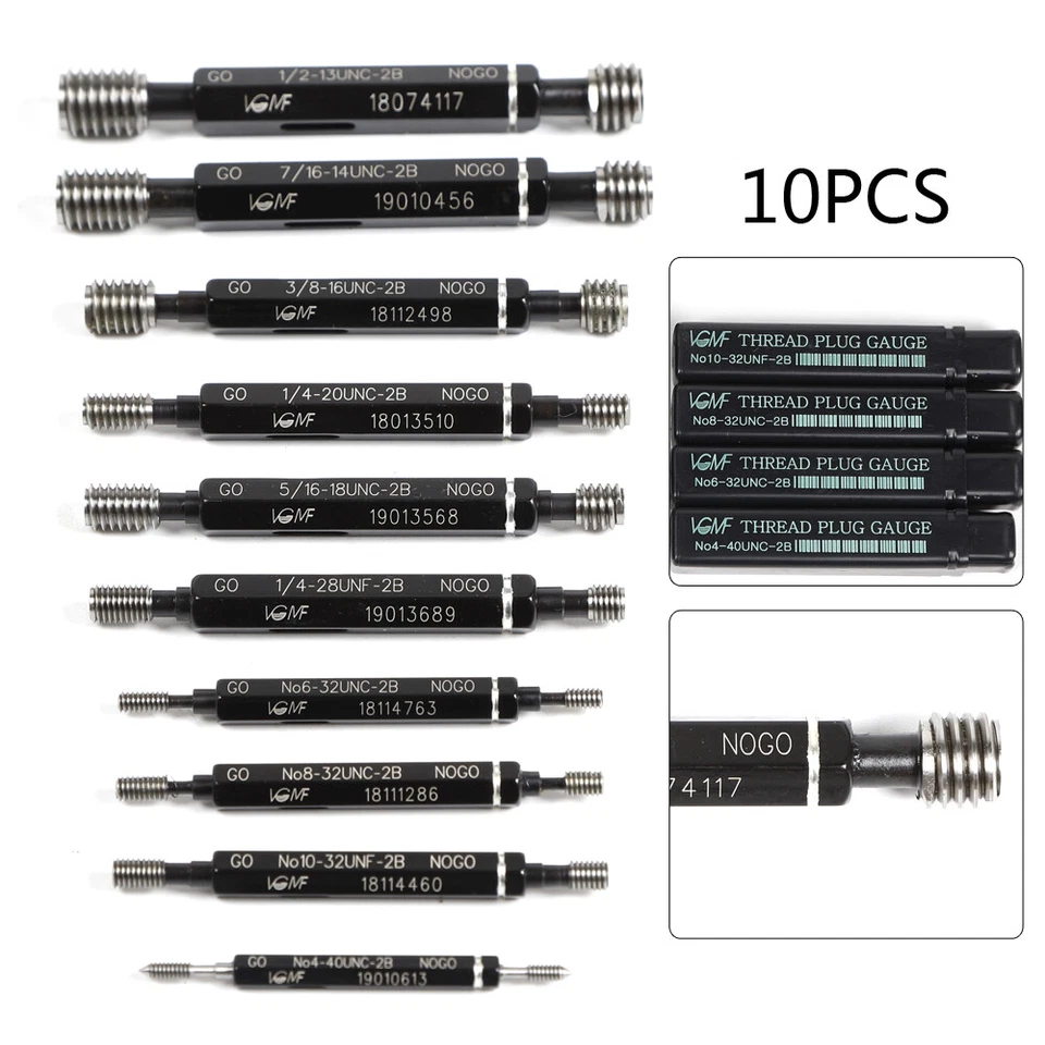 10 Pcs UNC/UNF Thread Plug Gage Gauge Set Double End Go And No Go H28 SKD11 - Image 2 of 4