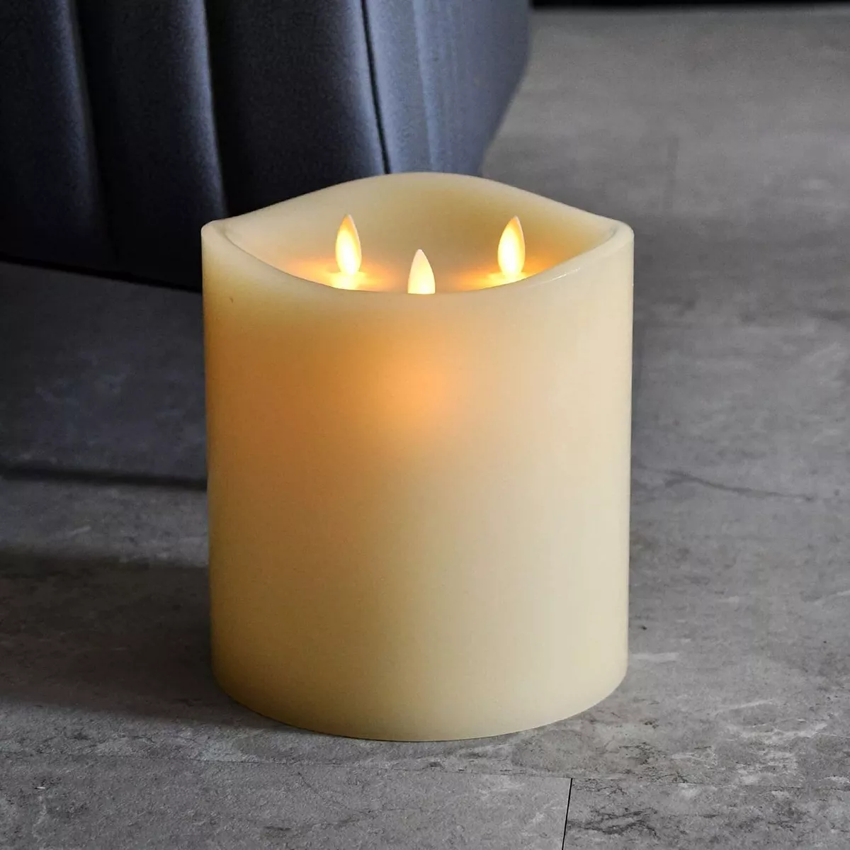 3 Wick Ivory Wax Flameless LED Battery Operated Pillar Candle with Remote Contro
