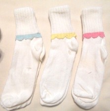 Girls Vintage Rare Collectible 3 Pairs Unique Cuffed Ribbed Soft Socks Sz 6-7