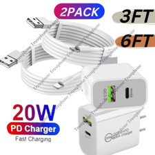 PD 20W QC 3.0 USB Power Adapter Block Fast Charger Cable For iPhone 14 13 12 11