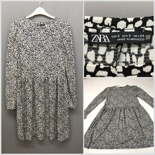 Zara Black & White Animal Print Jersey Swing Dress Small Stretchy Casual