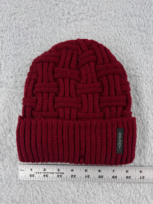Sport Beanie Toque Womens OS Red Basket Weave Knit Acrylic Lined Winter Ski