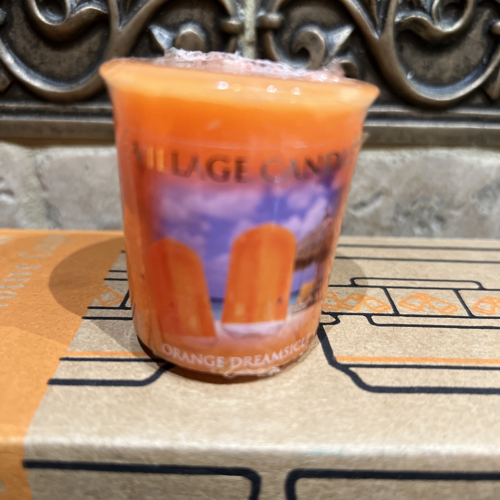 SET OF 2 LONGABERGER "CANDY CORN" VOTIVE CANDLEHOLDERS & ORANGE VILLAGE