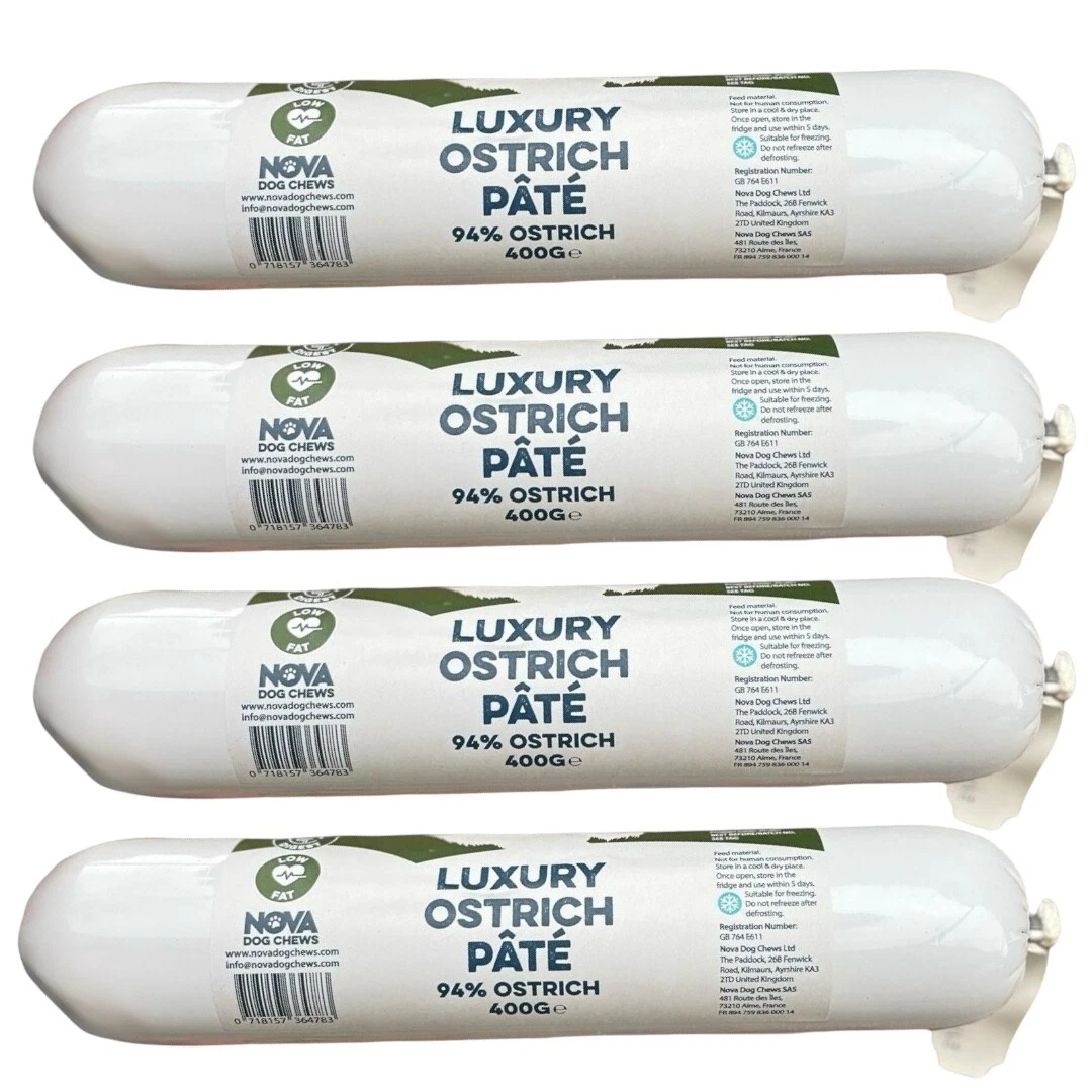 Luxury 100% Natural Ostrich Pate Minerals and Vitamins + Seaweed 4 x 400 g Rolls