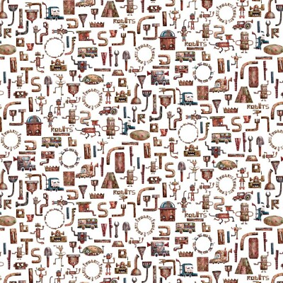 Jersey Digitaldruck, Trendsetter, Verhees Textiles, GOTS, Robotik, Weiß, 140cm