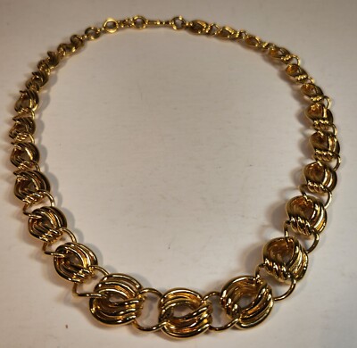 Vintage Signed Monet Chunky Double-Link 20'' Necklace Gold Tone
