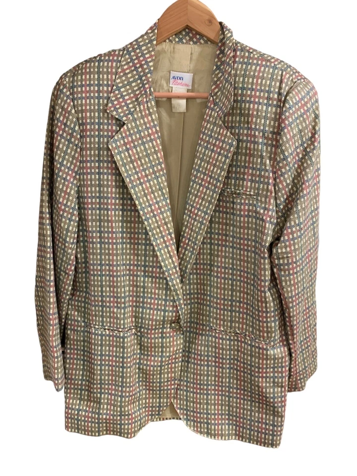 Vintage Avon Family Fashions Cuadros/A Cuadros Tostado Azul Rojo Talla 7/8 Mediana Foto 2 de 4