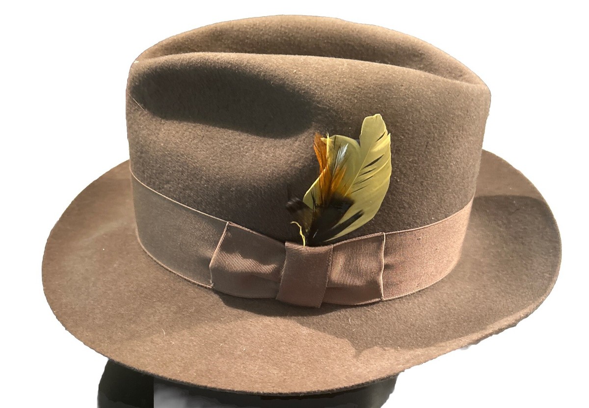 Dorfman Pacific 100% Wool Fedora Hat Brown Sz Large Logo USA  display picture 2