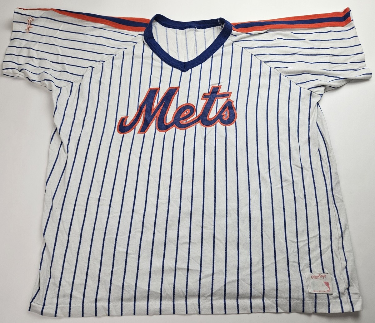 VTG 80s Rawlings New York Mets Pinstripe Pullover Jersey Shirt