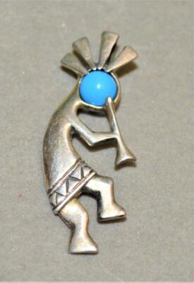 Vtg Designer JC ZUNI Sterlingsilber Native American Türkis KOKOPELLI Anhänger