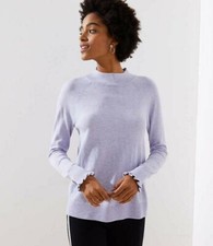 New Ann Taylor LOFT Soft Sweater M Purple Lilac Mock Neck Long Sleeve Ruffle