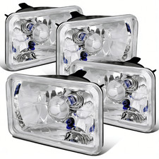Four 4x6 Headlight Housing Clear Glass Lens Sealed Beam For Chevy Ford Jeep