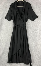 Quince Tencel Jersey Midi Wrap Dress Womens 2X Black Stretchy Minimal
