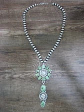 Native American 21" Sterling Silver & Turquoise Navajo Pearl Necklace By Tom ...