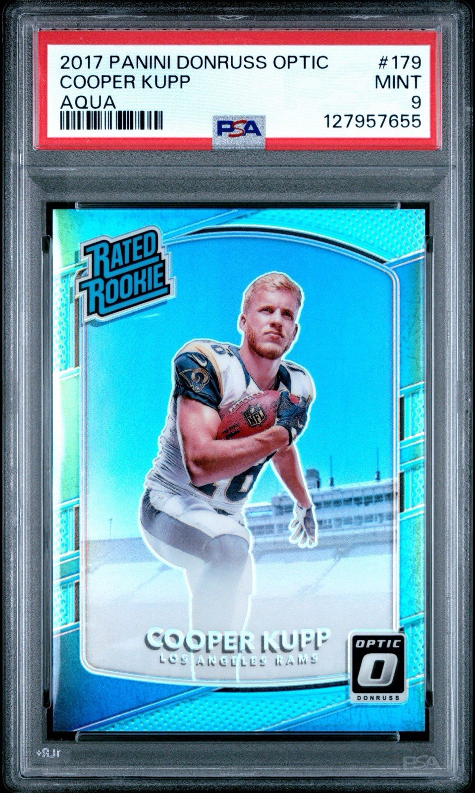 2017 Donruss Optic - Rated Rookie Cooper Kupp #179 Aqua Prizm /299 (RC) PSA 9