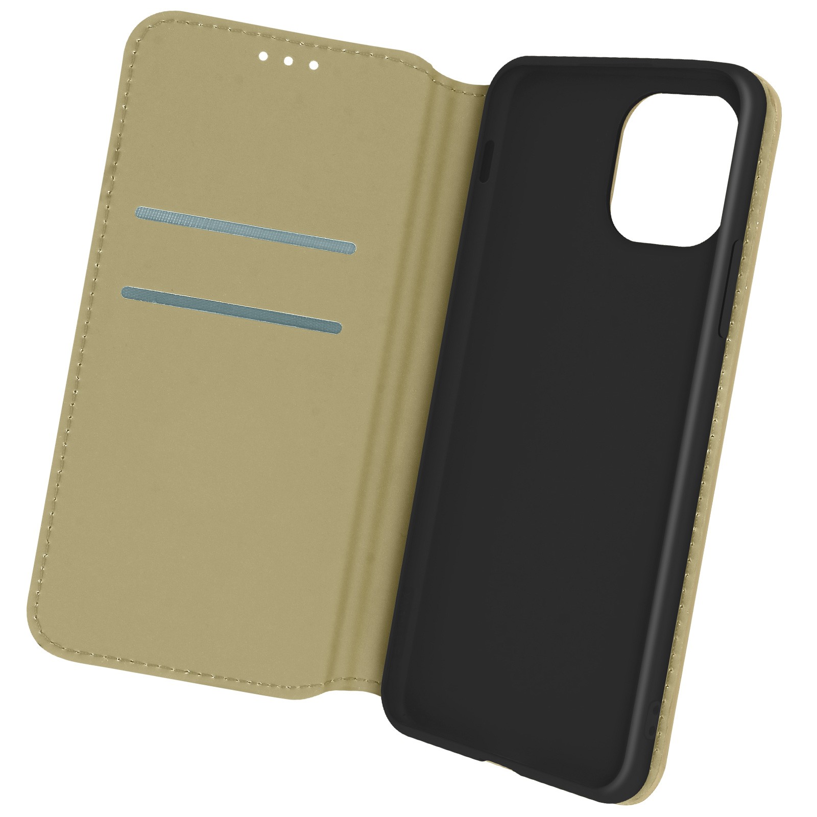 Coque iPhone 12 Pro Max Portefeuille Doré pour Ranger ses Cartes et Libérer ses Mains