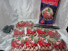 Vintage JSNY Christmas Sleigh 10pc Lighted Lawn Set Christmas Display Box Damage