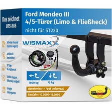 ANHÄNGERKUPPLUNG abnehmbar für Ford Mondeo III 00-06 +7polig ESatz ABE