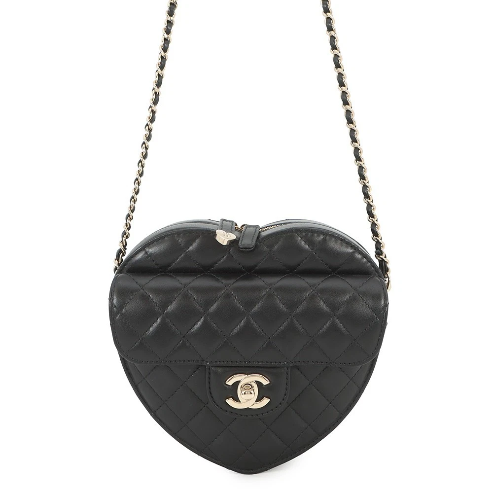 Chanel — CHANEL Heart Shape ChainShoulder Lambskin Black AS3191