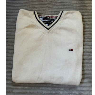 Tommy Hilfiger Herren XL Pullunder Baumwolle ärmellos V-Ausschnitt weiß 