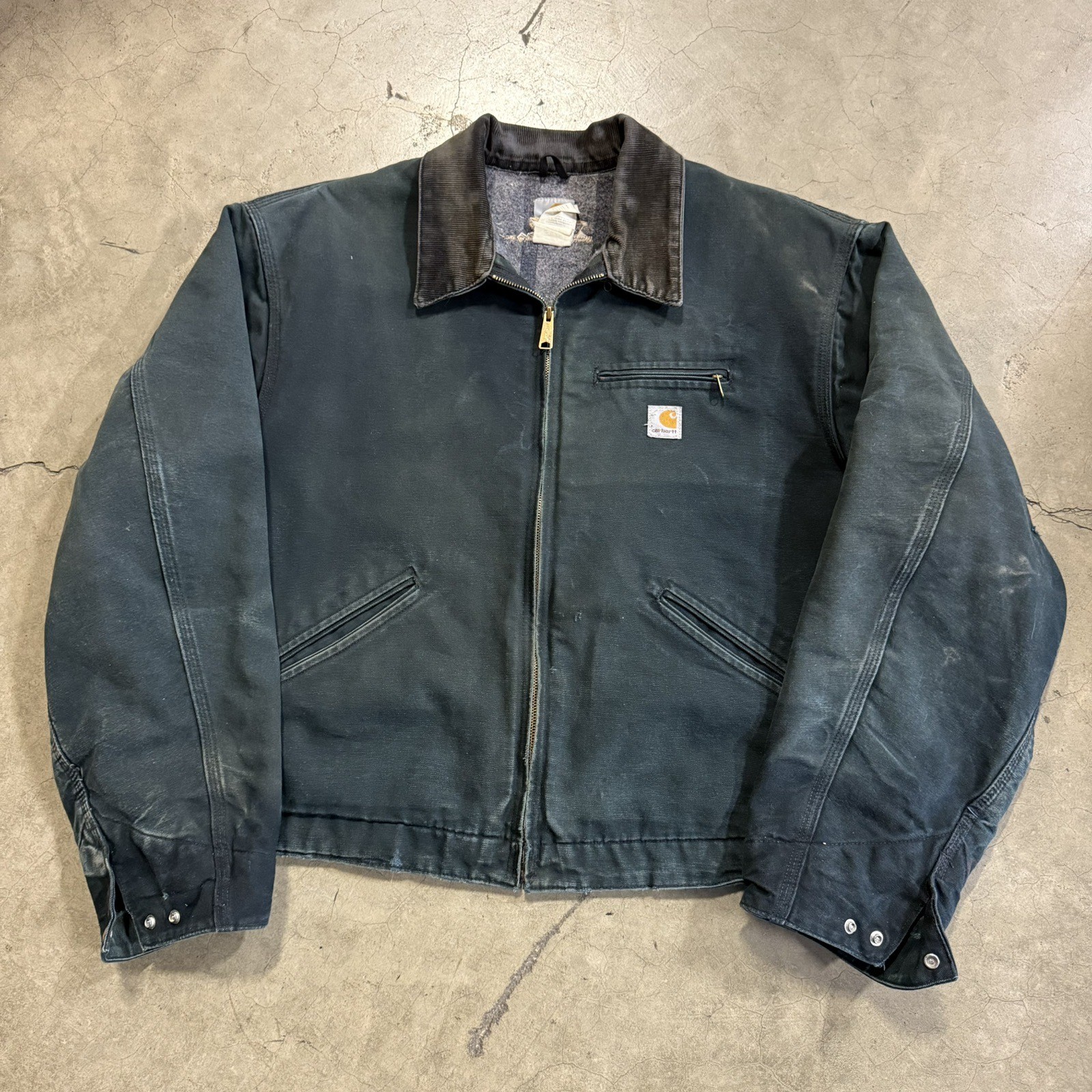 Vintage Carhartt J01 J97 BLK Detroit Jacket Blanket Lined Green Faded Size XXL