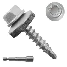 300pcs 10 x 1 Galvanized Hex Head Self-Drilling Metal Roofing Screws, EPDM Wash