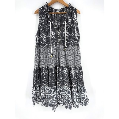 chelsea and theodore cotton dress Chelsea & Theodore Women 1X Dress Boho Sleeveless Tiered Floral Cottage  Cotton