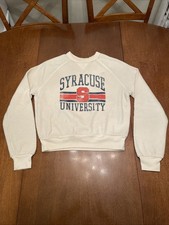 VINTAGE-STYLE SYRACUSE UNIVERSITY CREWNECK Sweatshirt White Orange/blue sz Small