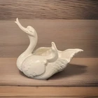 Vintage MCM HULL Pottery White Ceramic Swan Planter Trinket Dish 8.5” Tall