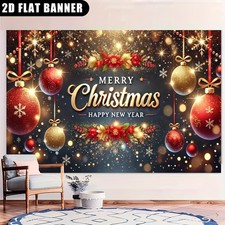 2D Flat, 1pc Christmas & New Year Polyester Backdrop Banner, 8.0x6.0 Feet, Indoo