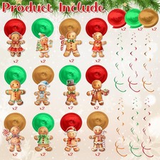 54 Pcs Christmas Gingerbread Hanging Swirls Decorations for Ceiling Party