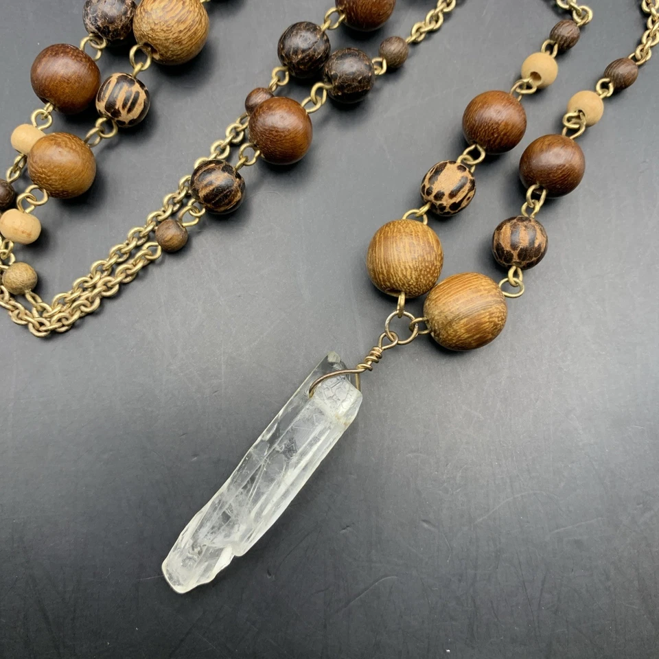 Collar de Madera Lia Sophia Tiki Largo Boho Cuentas Cuarzo Cristal Colgante Madera Foto 2 de 4