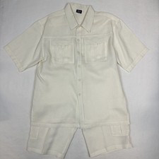 4 Real Linen Set Mens Extra Large 2 piece Beige Shirt Shorts